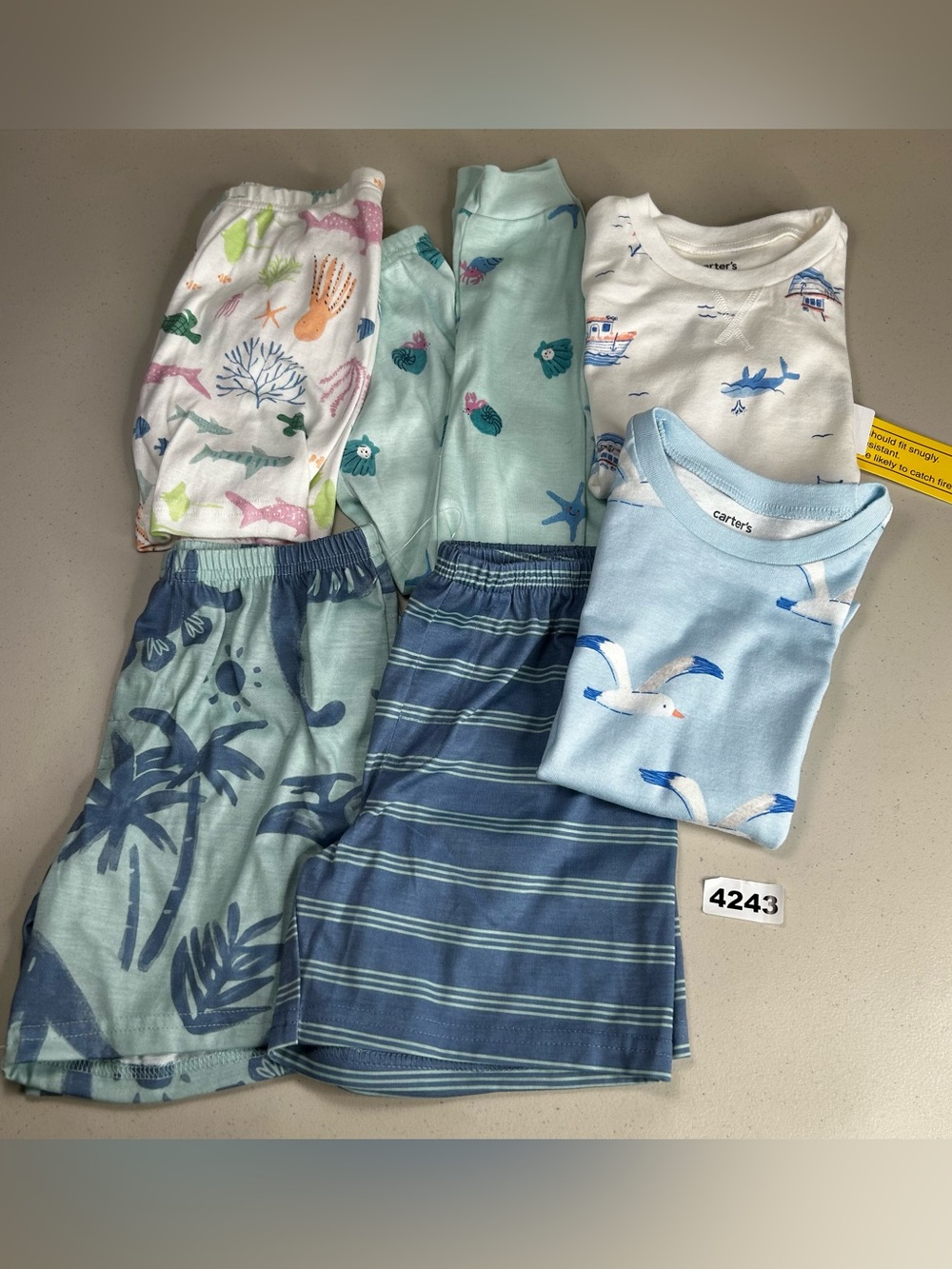 Carter’s Boys 4T Cotton 6-Piece 2-Pc Pajama Set Short Sleeve Ocean Whale/Shark